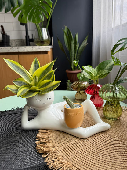 Funny Lazy Boy Planter | Quirky Resin Plant Pot for Home & Desk