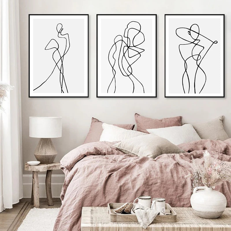 Modern Room Decor Aesthetic Black White Abstract Line Women Wall Art Canvas Printings Pictures for Home Design Wall Paintings