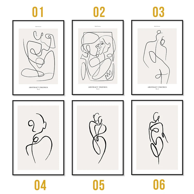 Modern Room Decor Aesthetic Black White Abstract Line Women Wall Art Canvas Printings Pictures for Home Design Wall Paintings