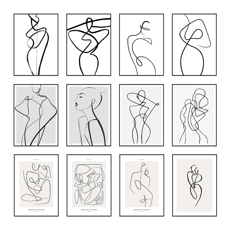 Modern Room Decor Aesthetic Black White Abstract Line Women Wall Art Canvas Printings Pictures for Home Design Wall Paintings