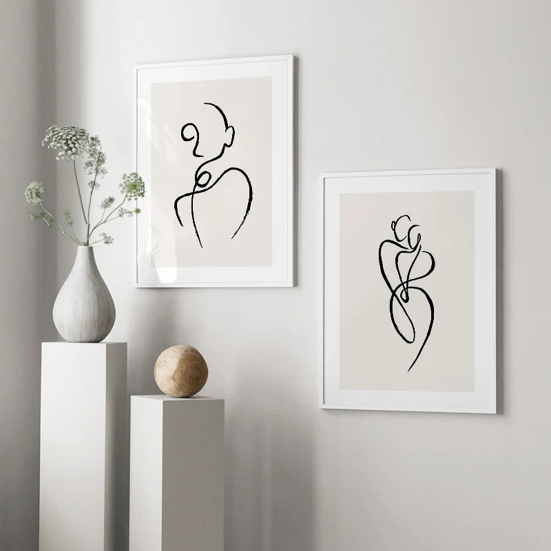 Modern Room Decor Aesthetic Black White Abstract Line Women Wall Art Canvas Printings Pictures for Home Design Wall Paintings