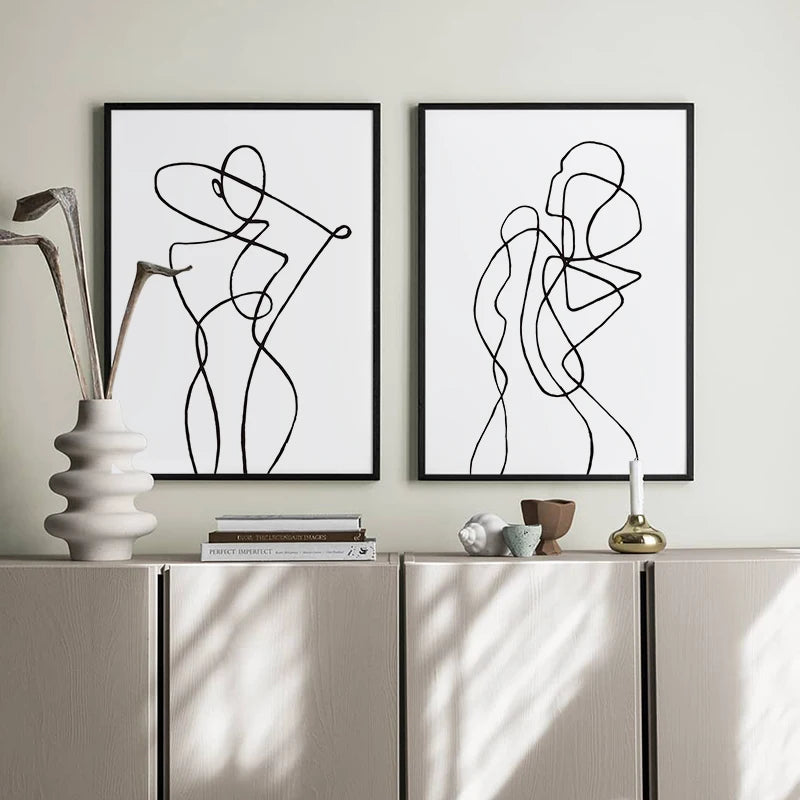 Modern Room Decor Aesthetic Black White Abstract Line Women Wall Art Canvas Printings Pictures for Home Design Wall Paintings