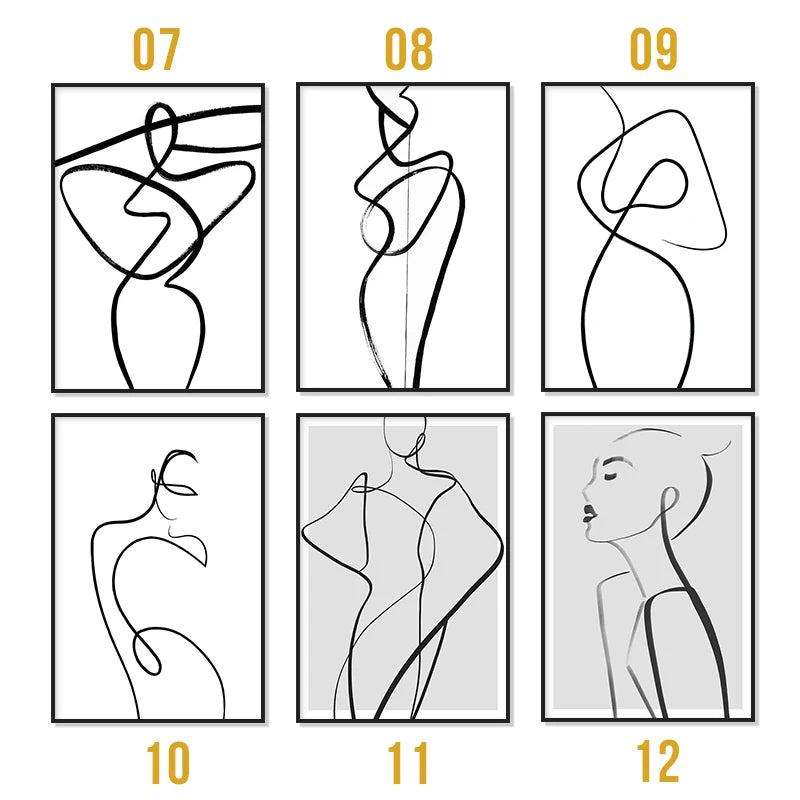 Modern Room Decor Aesthetic Black White Abstract Line Women Wall Art Canvas Printings Pictures for Home Design Wall Paintings