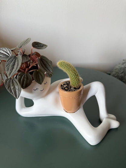 Funny Lazy Boy Planter | Quirky Resin Plant Pot for Home & Desk