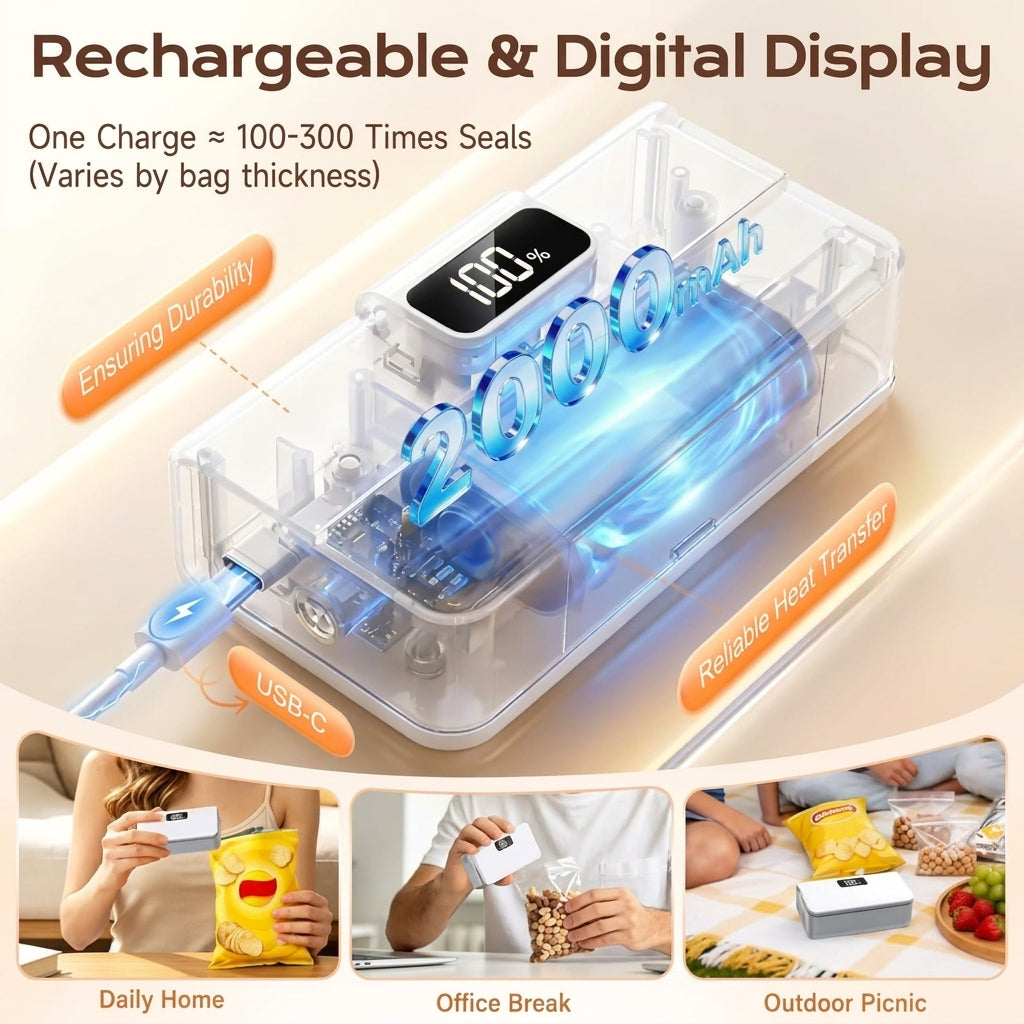 Mini Bag Sealer | Rechargeable Heat Sealer with Cutter & Magnet