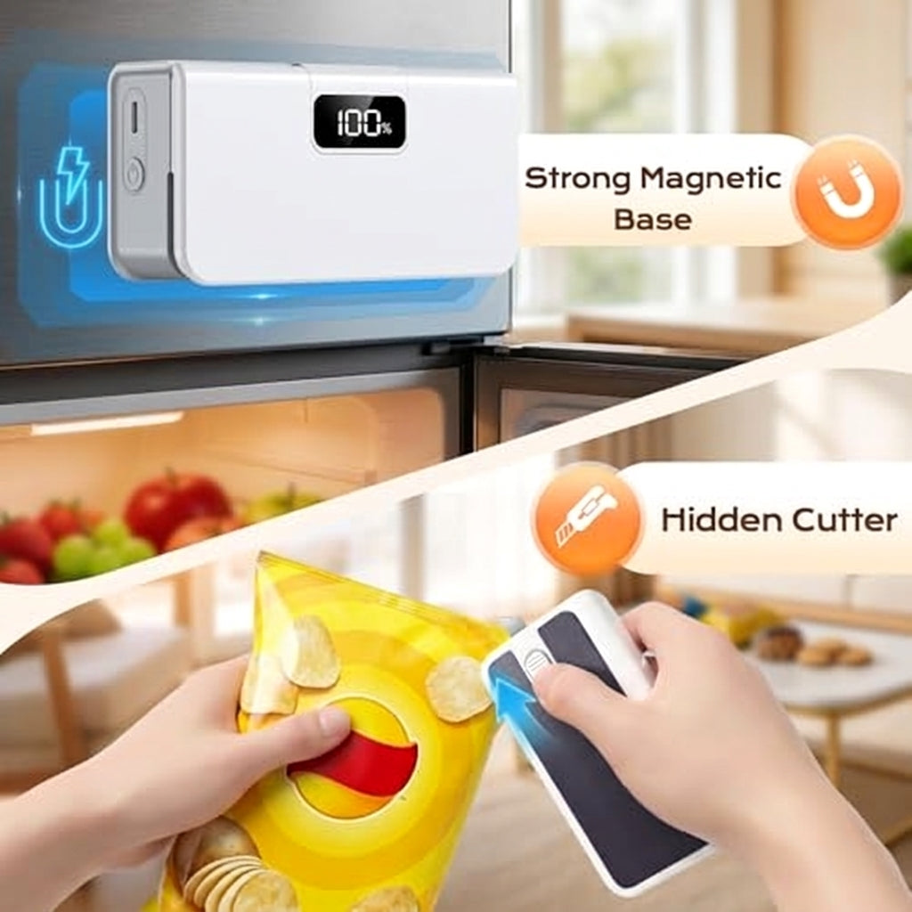 Mini Bag Sealer | Rechargeable Heat Sealer with Cutter & Magnet