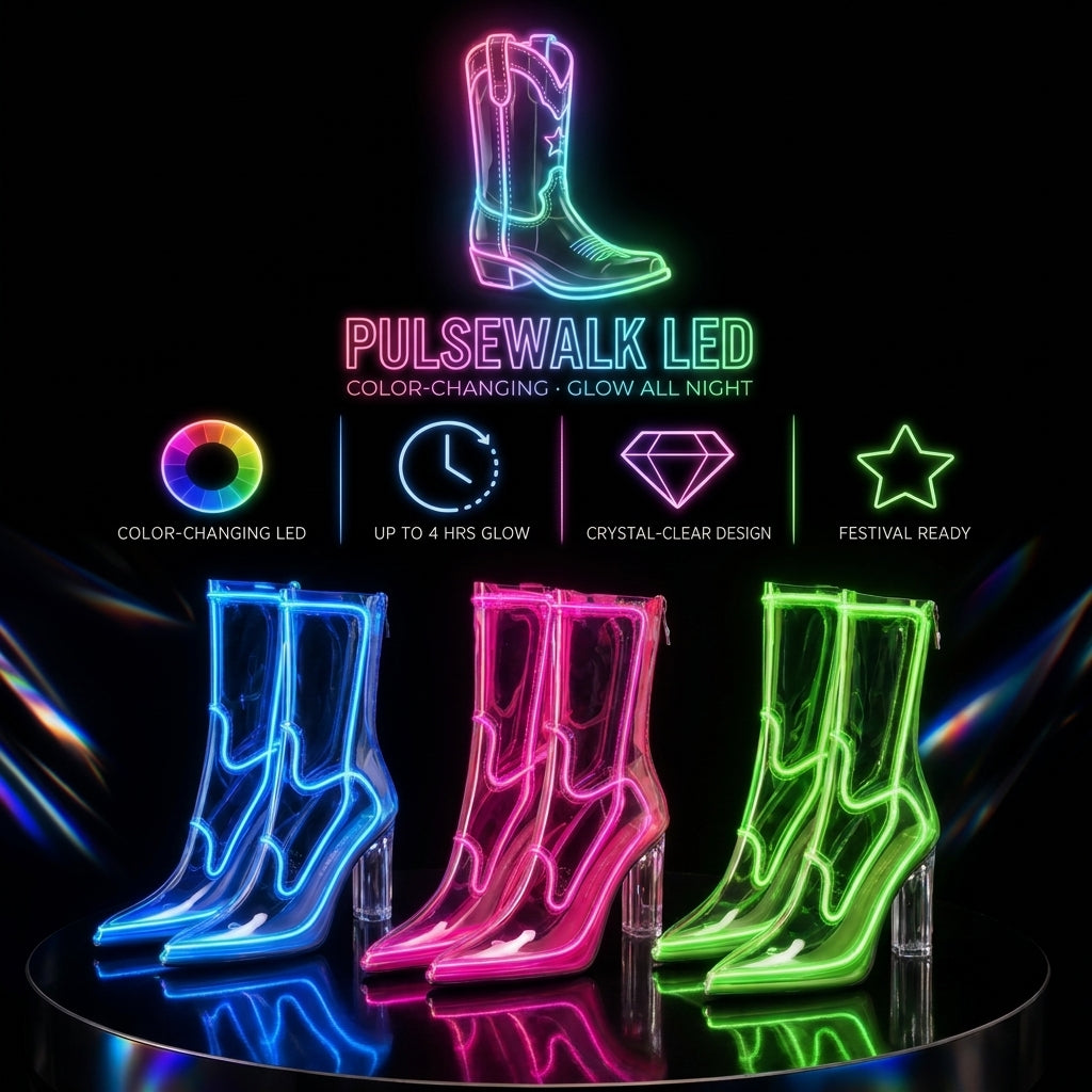 PulseWalk™ LED Light-Up Boots | Clear Glow Boots for Parties & Festivals