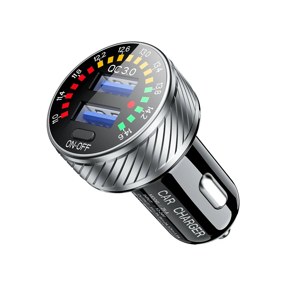QC 3.0 Dual USB Car Charger 12V 24V Waterproof 18W Fast Charging Marquee Light LED Voltmeter ON OFF Switch Car-charger Adapter