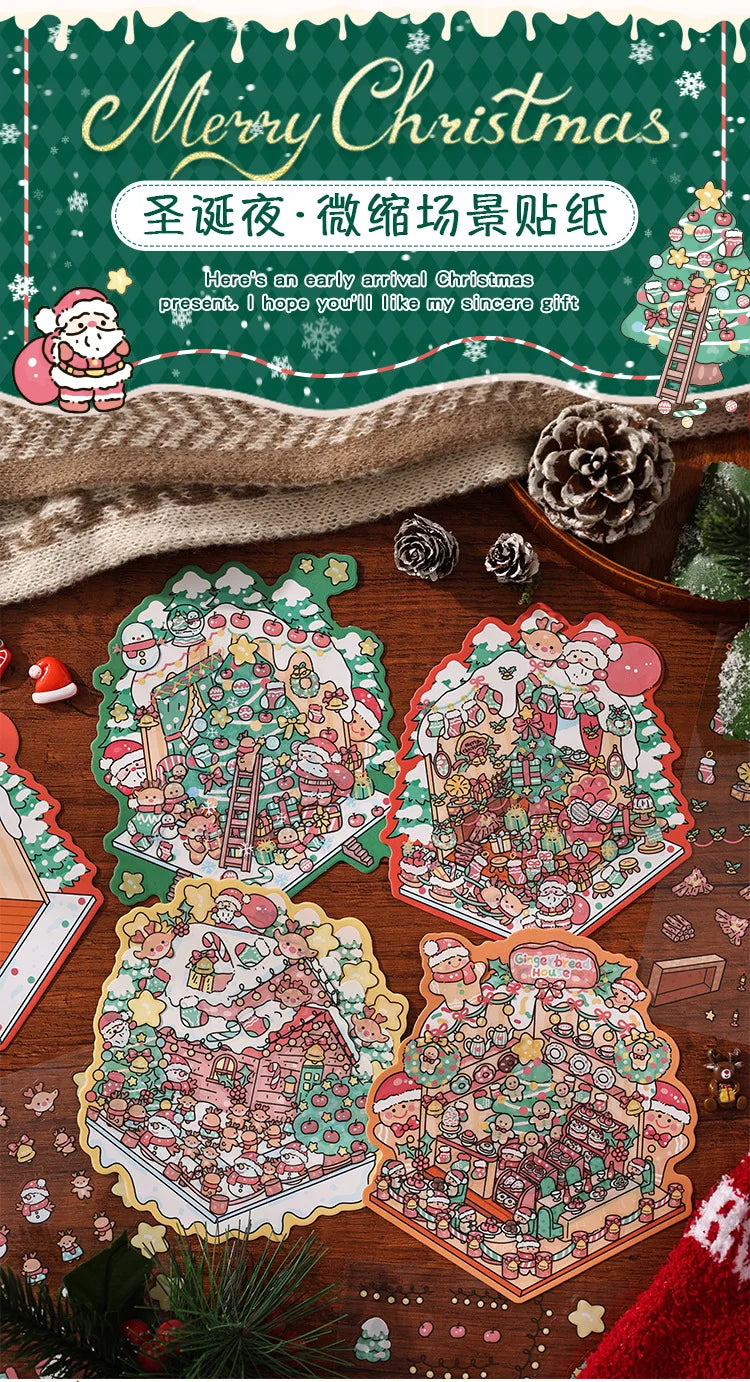 Christmas 3D Scene Stickers - 3pcs Festive Diorama Decals for DIY Journals & Crafts