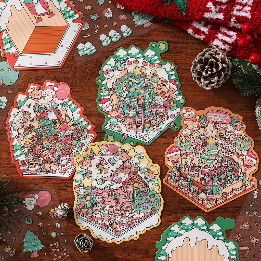 Christmas 3D Scene Stickers - 3pcs Festive Diorama Decals for DIY Journals & Crafts