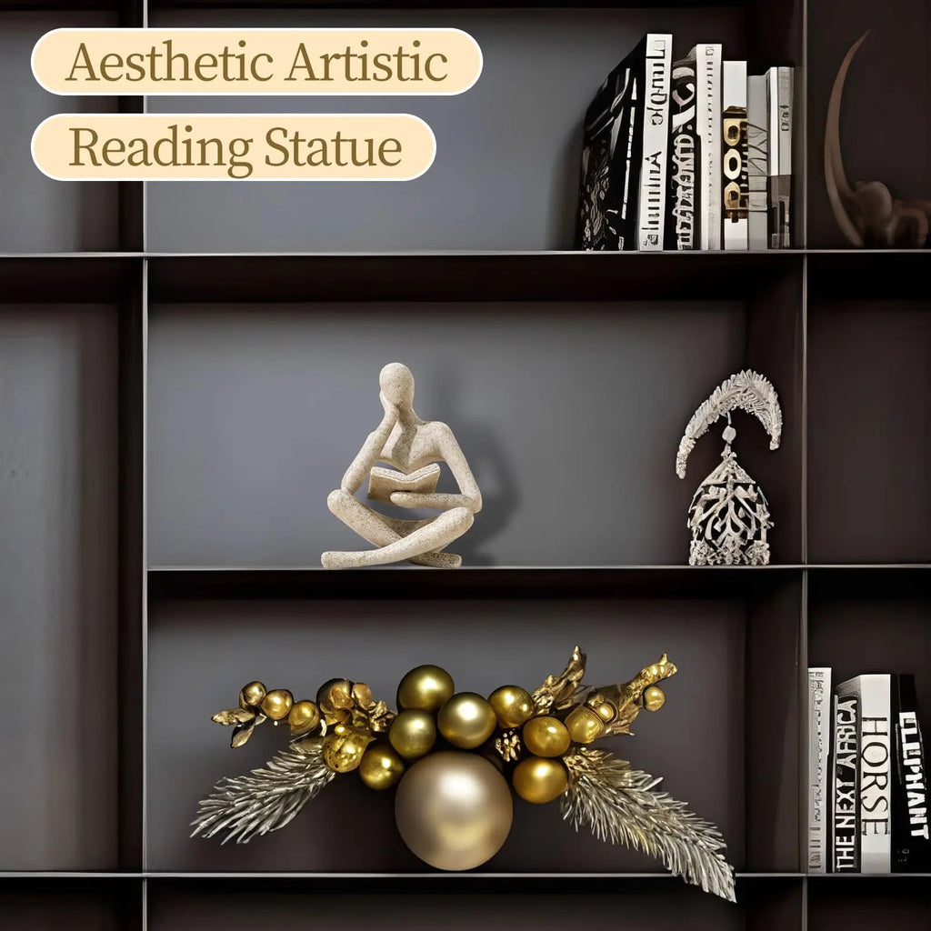 Bookshelf Decor Thinker Statue - Abstract Art Reading Thinker Sculpture Figurine Aesthetic, Modern Home Decoration for Living