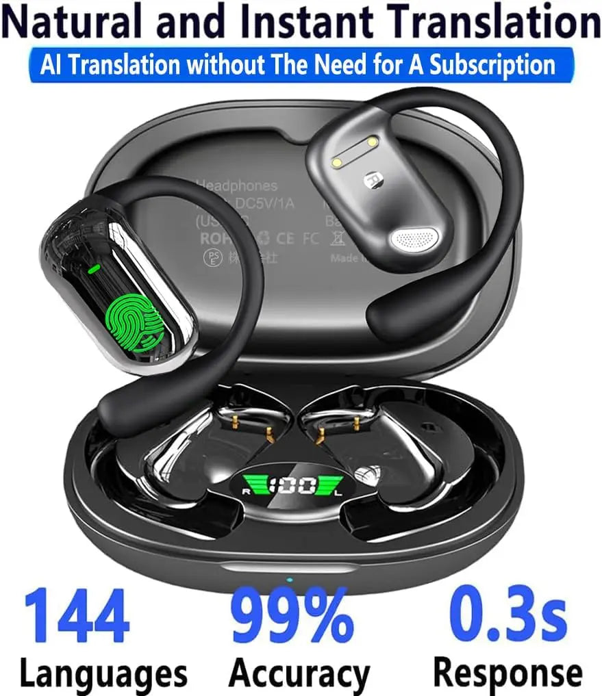 UYUXIO AI Language Translation Headphones with 144 Languages & Accents Real-Time Earbuds Translator for iPhone Android Phones
