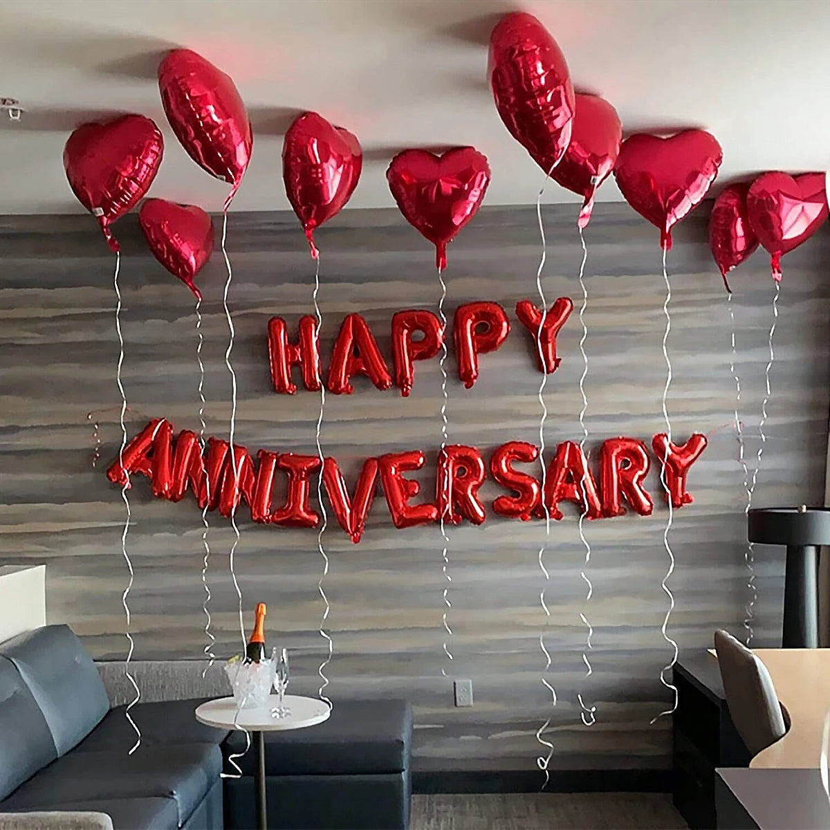 18pcs Happy Anniversary Decorative Balloon Banners, Suitable for Valentine's Day, Anniversary, Romantic Home Decoration