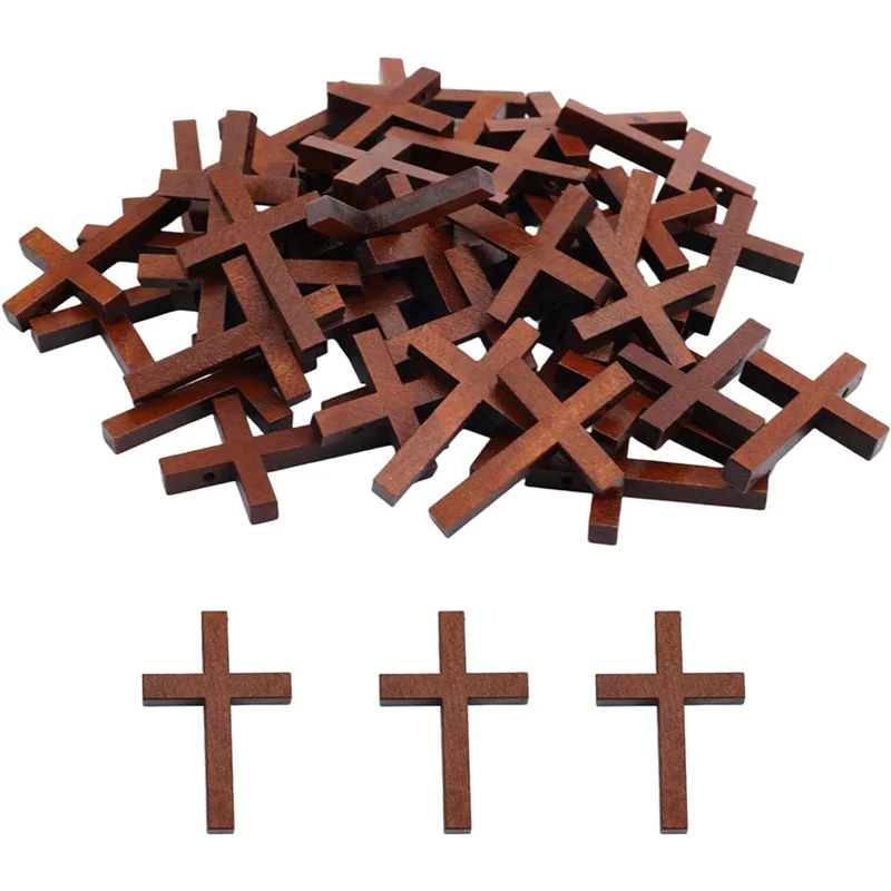 KYCOR-Christian For Pocket Prayers Crafts 100Pcs Mini Wooden Crosses Small Pendant Charm For Easter Egg Fillers Gifts