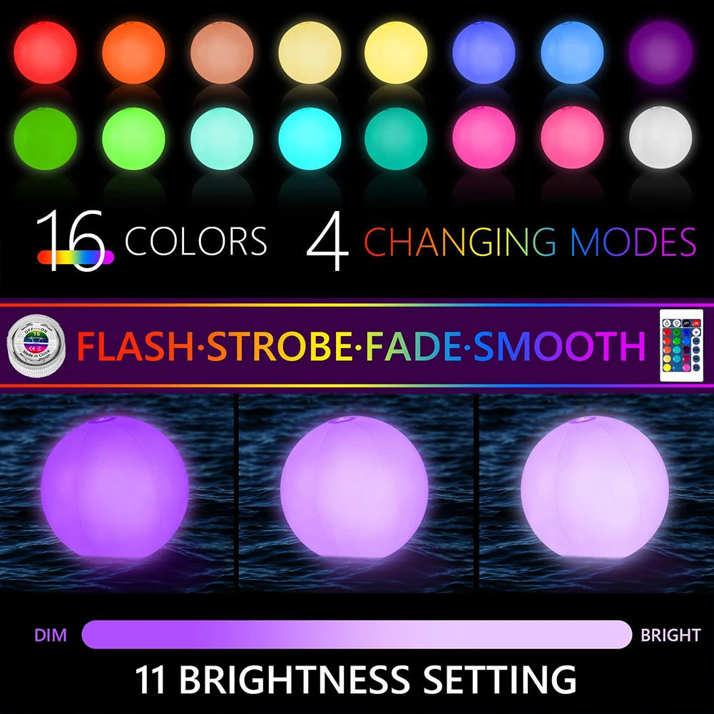 Garden Luminous LED Ball 16 Colors Luminous Bouncy Ball Swimming Pool Luminous Inflatable Balloon Beach Wedding Party Decoration