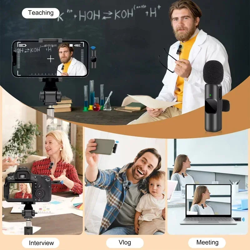 Wireless Lavalier Microphone Portable Audio Video Recording Mini Mic For iPhone Android Live Broadcast Gaming Phone With Receive