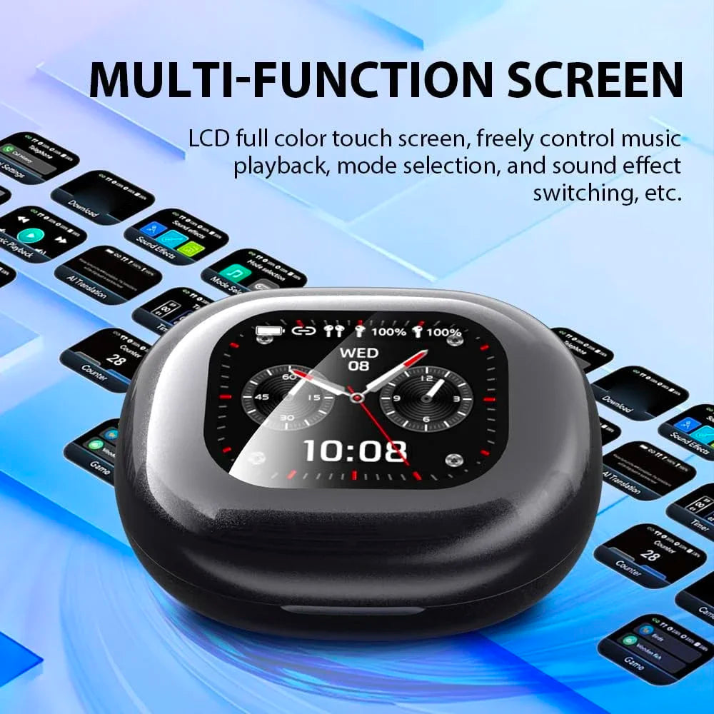 UYUXIO Real Time AI Translating Earphone with LCD Touch Screen OWS Translation Earbuds with 144 Languages Ear Buds for Business