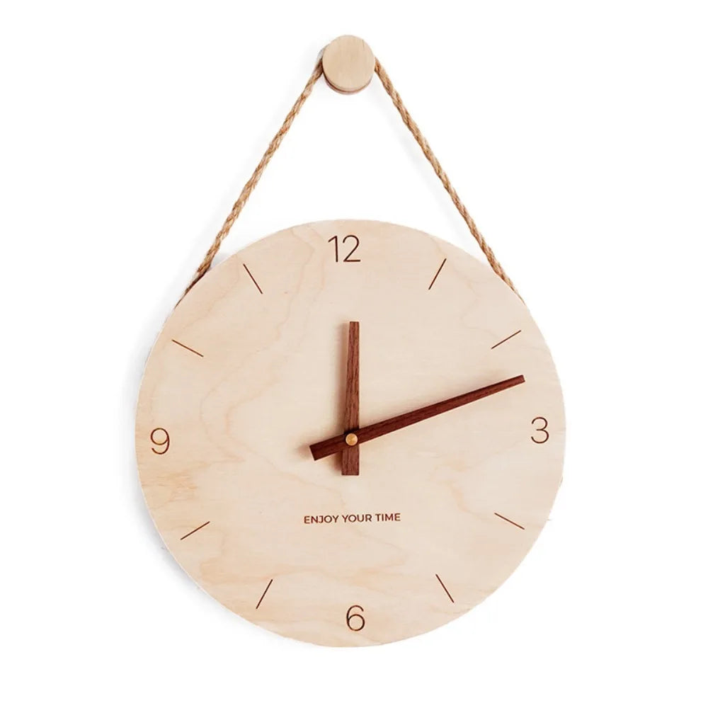 Home Decor Round Solid Wood Clock Hanging Minimalist Aesthetic Clock Nordic Style Wall Clock Office