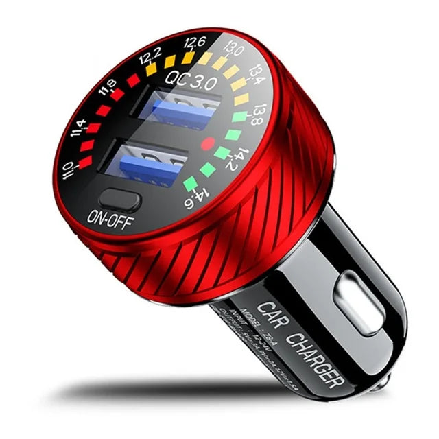 QC 3.0 Dual USB Car Charger 12V 24V Waterproof 18W Fast Charging Marquee Light LED Voltmeter ON OFF Switch Car-charger Adapter