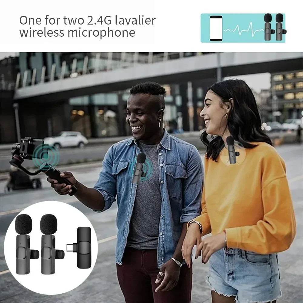 Wireless Lavalier Microphone Portable Audio Video Recording Mini Mic For iPhone Android Live Broadcast Gaming Phone With Receive