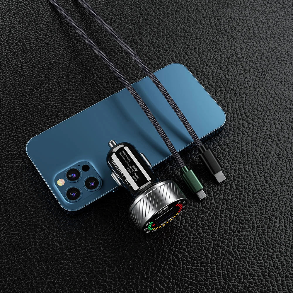 QC 3.0 Dual USB Car Charger 12V 24V Waterproof 18W Fast Charging Marquee Light LED Voltmeter ON OFF Switch Car-charger Adapter