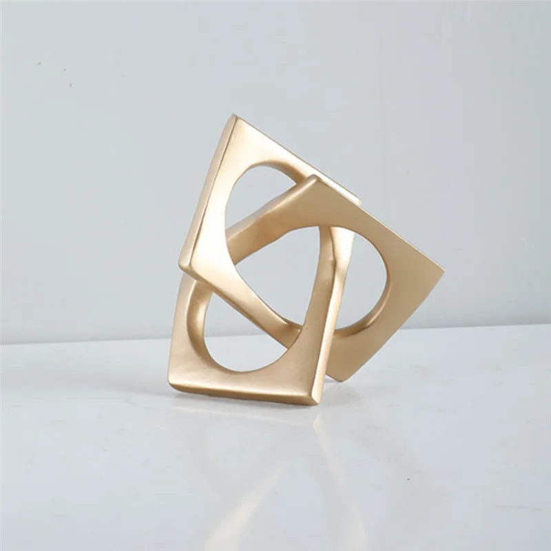 A19F-Abstract Geometric Distortion Ornament Craft Desk Decoration Golden Square Collar Artwork Statue Room Aesthetics Decor A Du