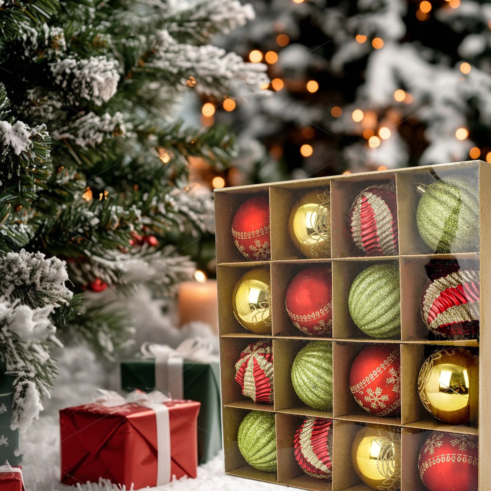 16Pcs Multi-Color - High-Quality - Shiny Decorative Balls - Gorgeous, Ball Ornaments, Tight Patterns and Shapes, Perfect Decorations for the Holidays