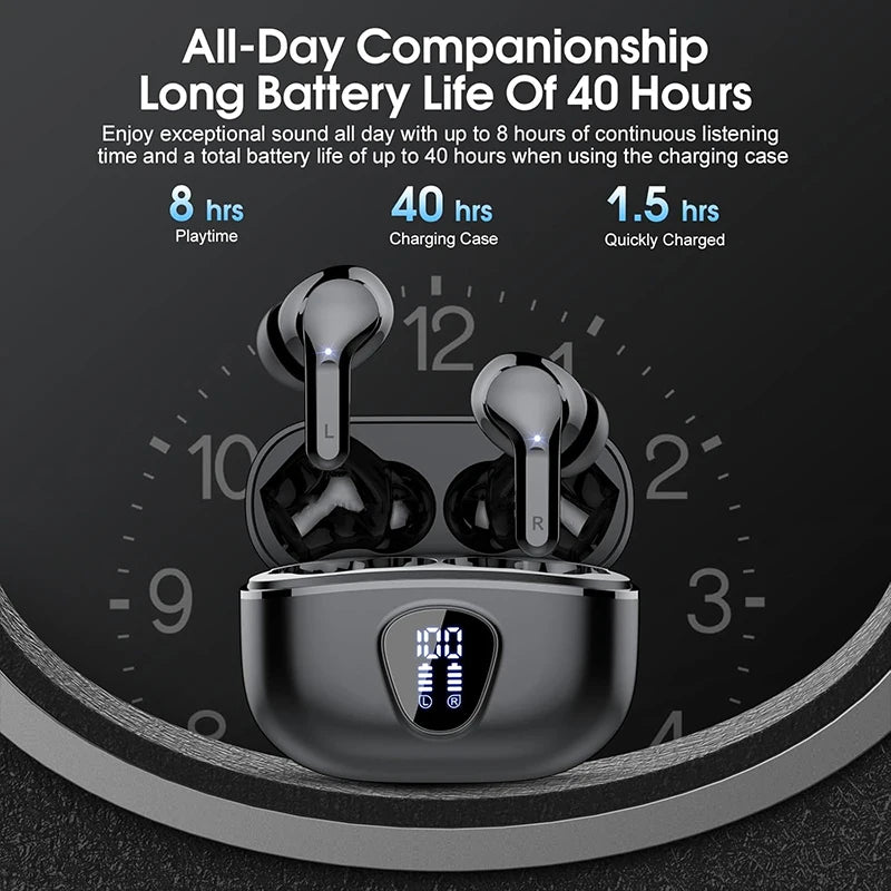 UYUXIO Wireless Earbuds BT5.3 HiFi Stereo Headphones with LED Display ENC Noise Cancelling Mic 48H IP7 Waterproof Earphones