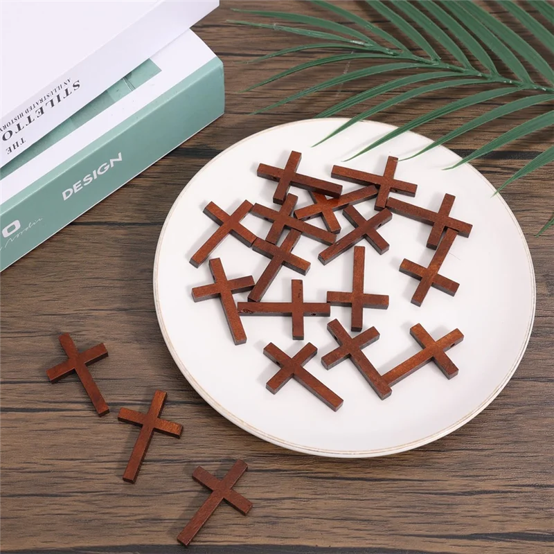 KYCOR-Christian For Pocket Prayers Crafts 100Pcs Mini Wooden Crosses Small Pendant Charm For Easter Egg Fillers Gifts
