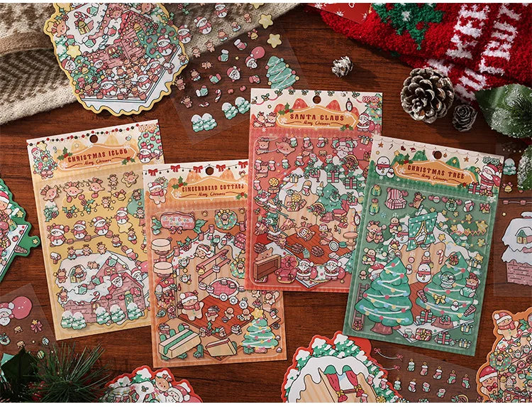 Christmas 3D Scene Stickers - 3pcs Festive Diorama Decals for DIY Journals & Crafts