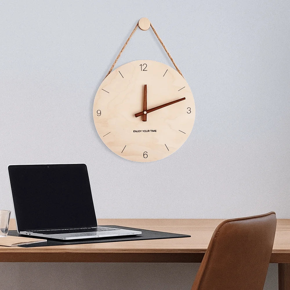 Home Decor Round Solid Wood Clock Hanging Minimalist Aesthetic Clock Nordic Style Wall Clock Office
