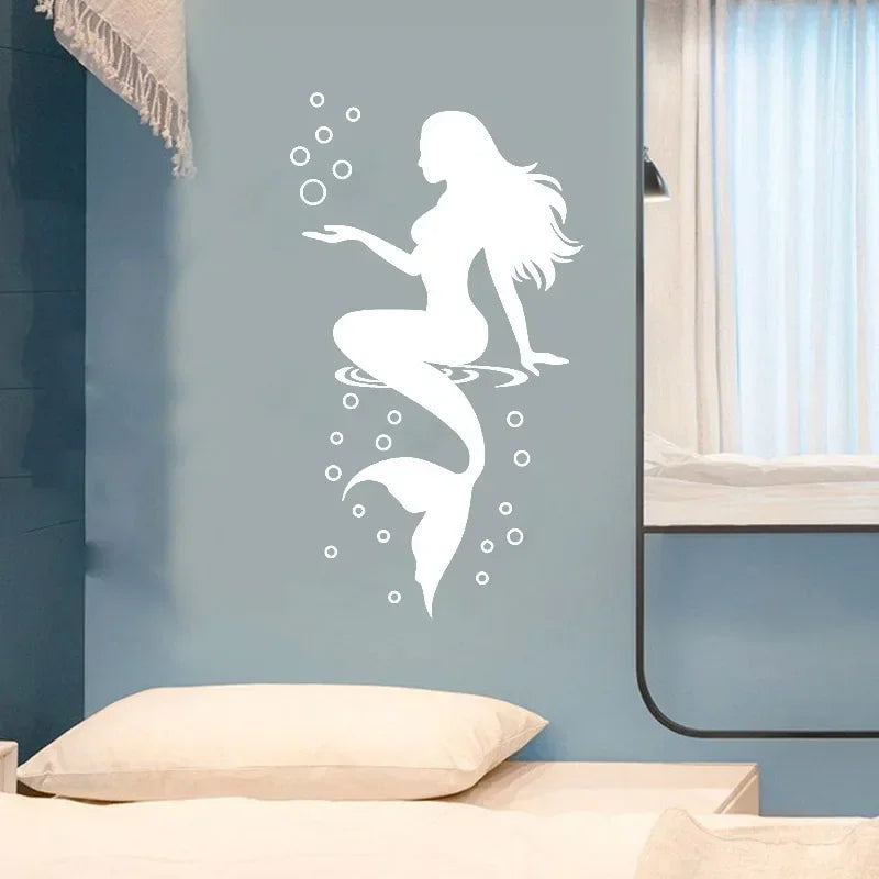 Aesthetic Mermaid Wall Stickers Fashion Design Beautiful Waterproof Decals for Toilet  Bathroom Bedroom Decor Home Decoration