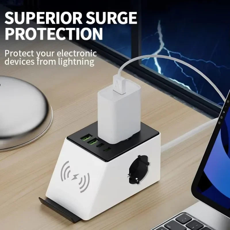 European Standard 3-Hole 7-Position Socket For Wireless Charging Of Mobile Phones Office Small Type-C Usb Fast Charging Socket