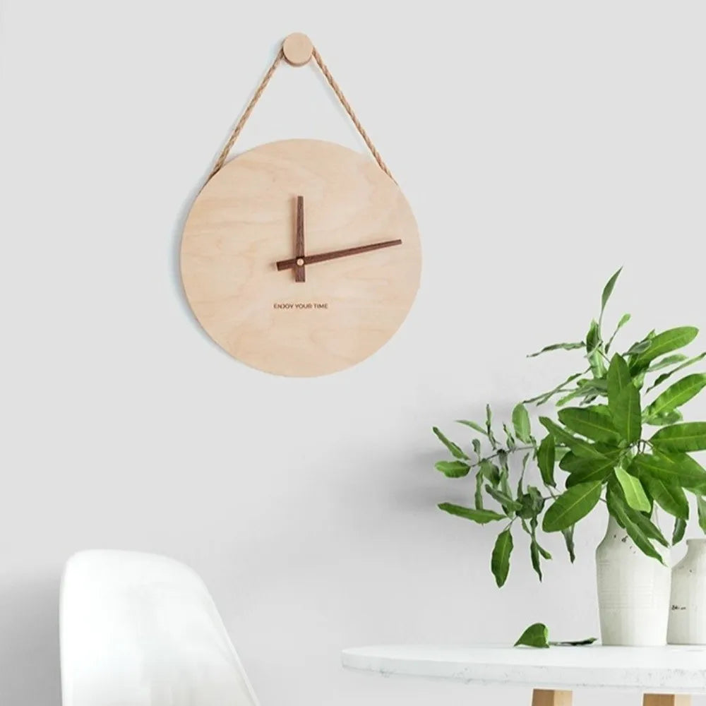 Home Decor Round Solid Wood Clock Hanging Minimalist Aesthetic Clock Nordic Style Wall Clock Living Room