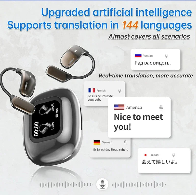 UYUXIO Real Time AI Translating Earphone with LCD Touch Screen OWS Translation Earbuds with 144 Languages Ear Buds for Business