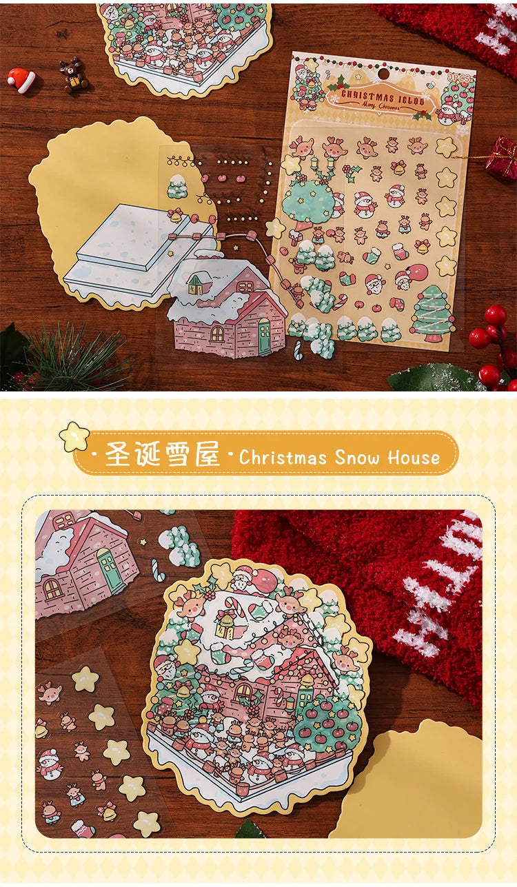 Christmas 3D Scene Stickers - 3pcs Festive Diorama Decals for DIY Journals & Crafts