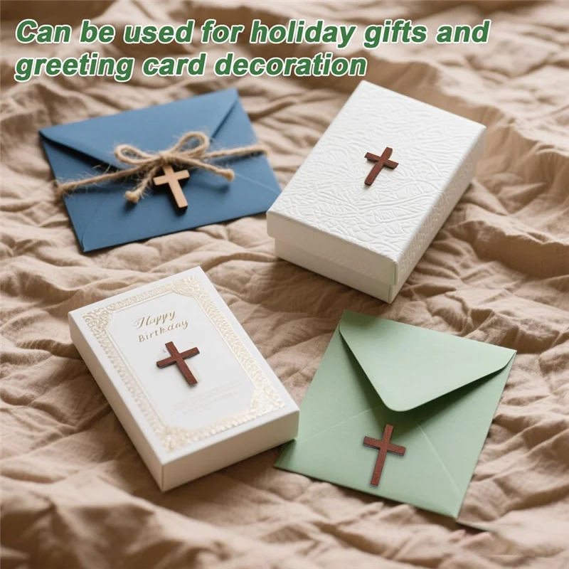 KYCOR-Christian For Pocket Prayers Crafts 100Pcs Mini Wooden Crosses Small Pendant Charm For Easter Egg Fillers Gifts