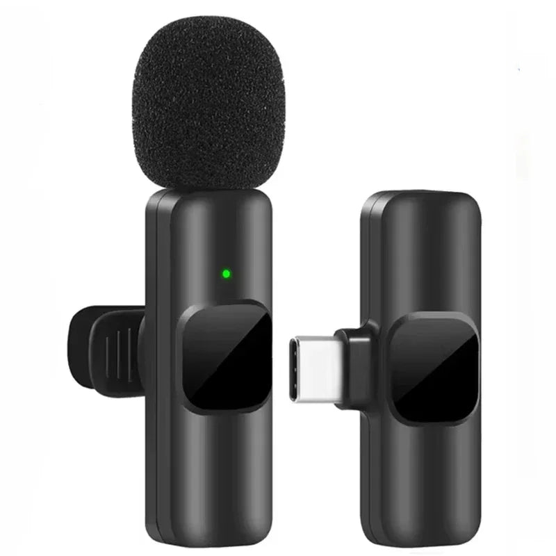 Wireless Lavalier Microphone Portable Audio Video Recording Mini Mic For iPhone Android Live Broadcast Gaming Phone With Receive