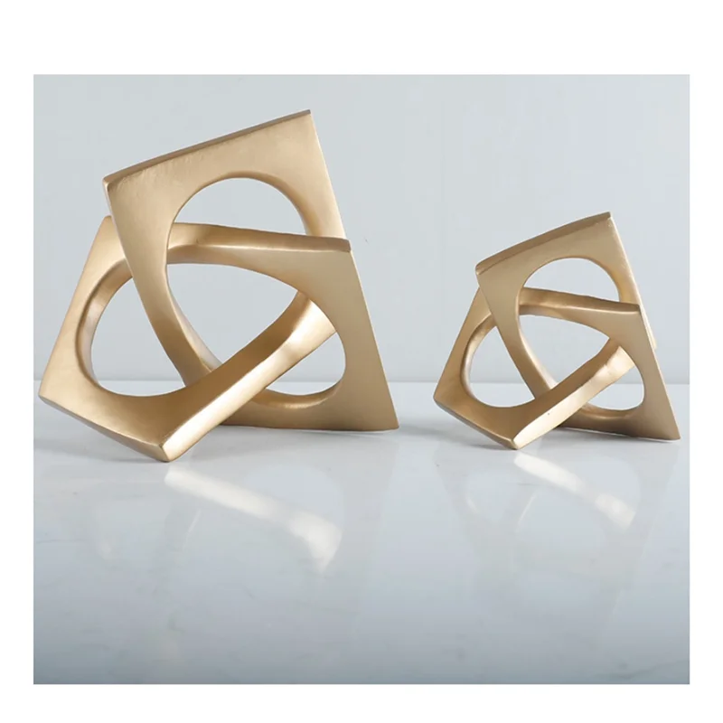 A19F-Abstract Geometric Distortion Ornament Craft Desk Decoration Golden Square Collar Artwork Statue Room Aesthetics Decor A Du