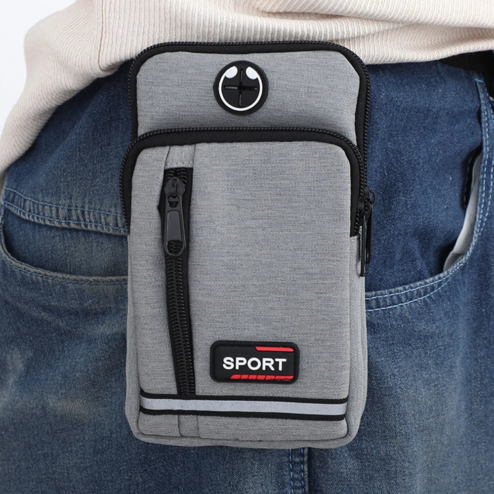 Universal Men's Sports Leisure Mobile Phone Waist Bag Vertical Double-layer Phone Bag Single Shoulder Crossbody Bag Coin Purse