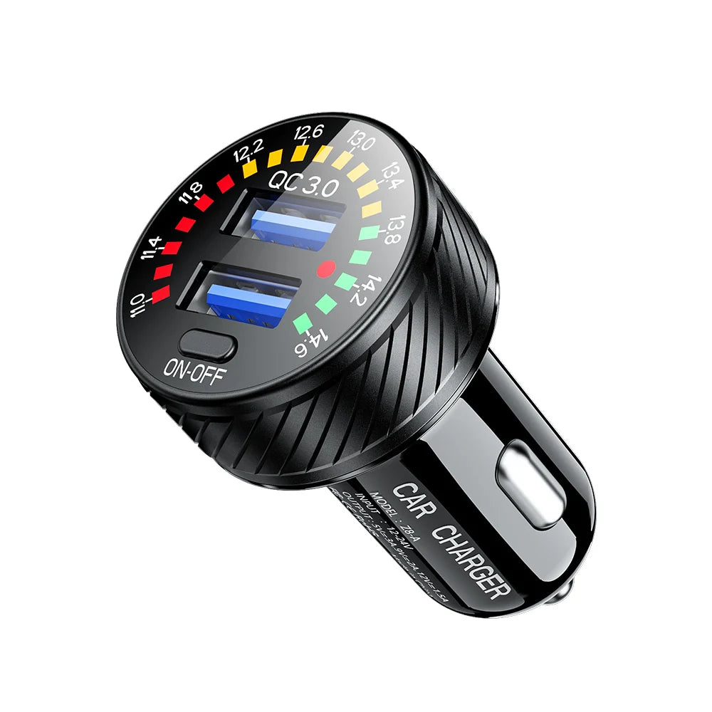 QC 3.0 Dual USB Car Charger 12V 24V Waterproof 18W Fast Charging Marquee Light LED Voltmeter ON OFF Switch Car-charger Adapter