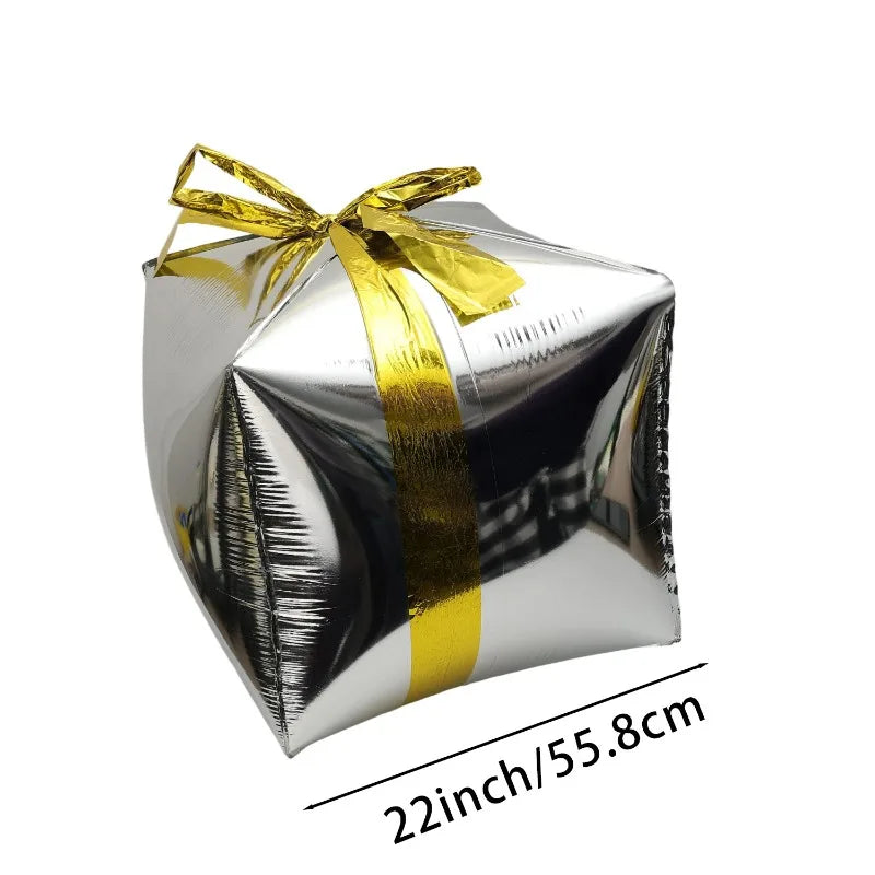 Gift Box Decorative Balloon Christmas Standing Balloons Aluminum Foil Photo Props Globs Christmas Gift Box Ornament with Bow