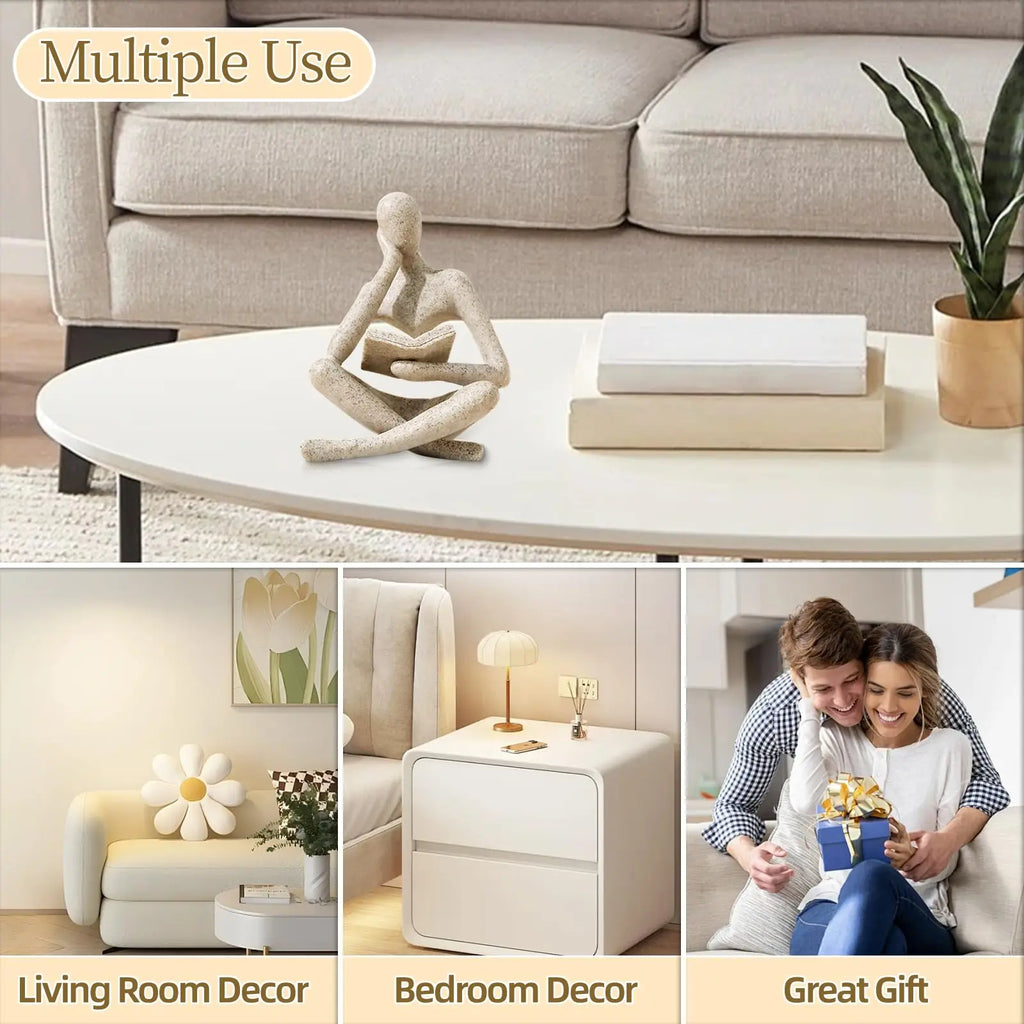 Bookshelf Decor Thinker Statue - Abstract Art Reading Thinker Sculpture Figurine Aesthetic, Modern Home Decoration for Living