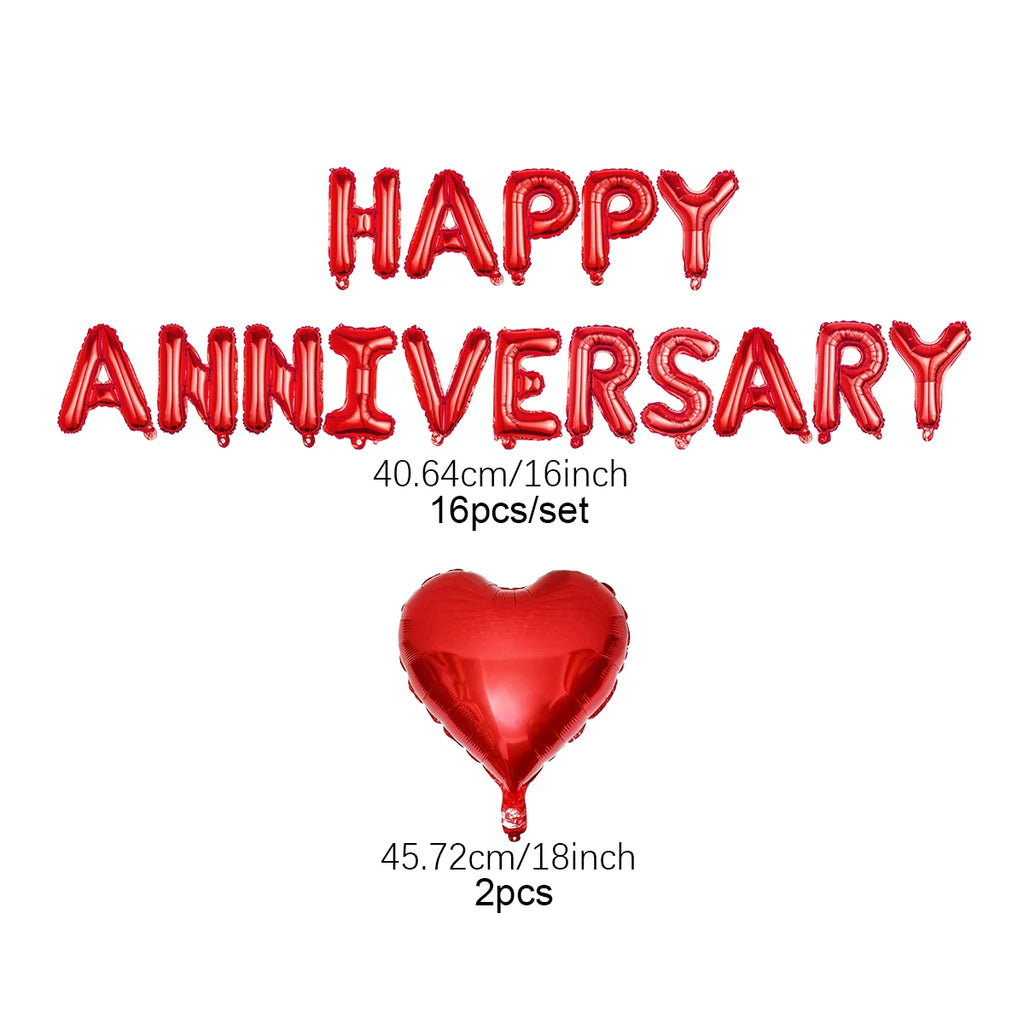 18pcs Happy Anniversary Decorative Balloon Banners, Suitable for Valentine's Day, Anniversary, Romantic Home Decoration
