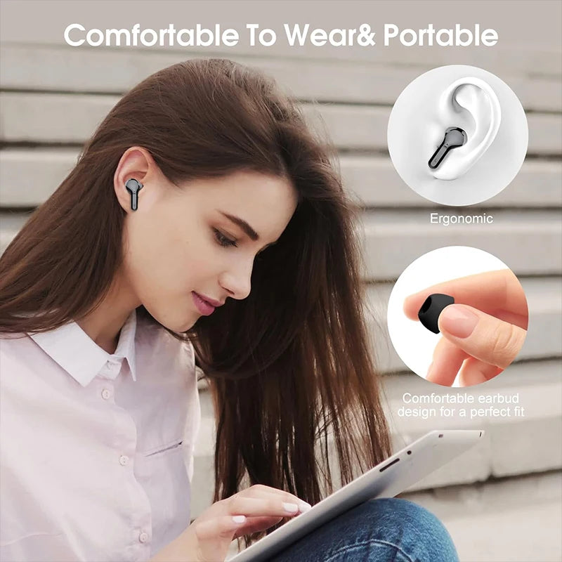 UYUXIO Wireless Earbuds BT5.3 HiFi Stereo Headphones with LED Display ENC Noise Cancelling Mic 48H IP7 Waterproof Earphones