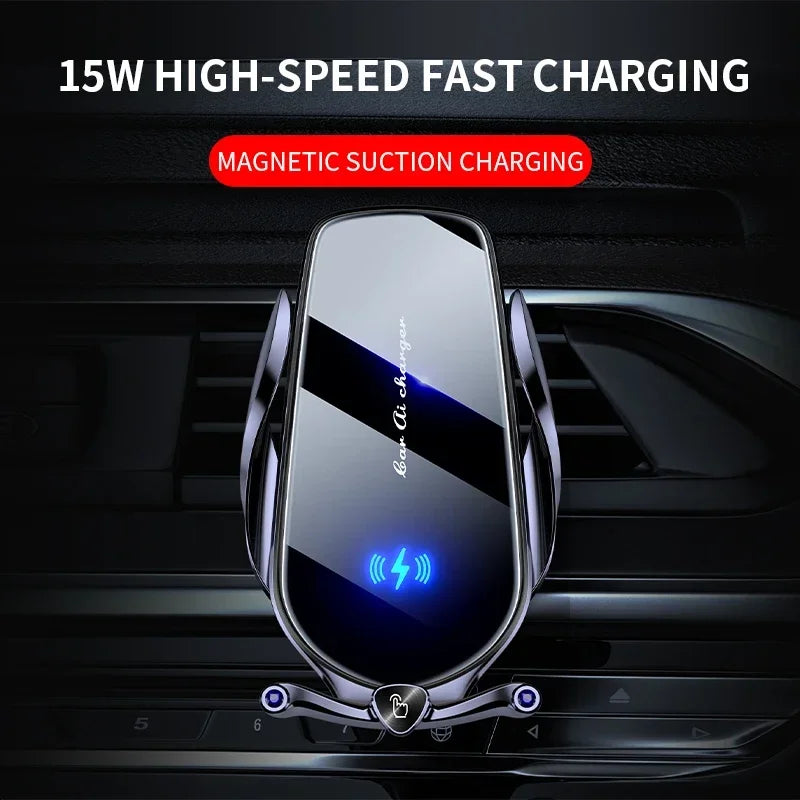 Car Phone Holder 15W Wireless Fast Charger Magnetic Charger Head Touch Control for iPhone 12 13 14 15 Pro Max Xiaomi Huawei
