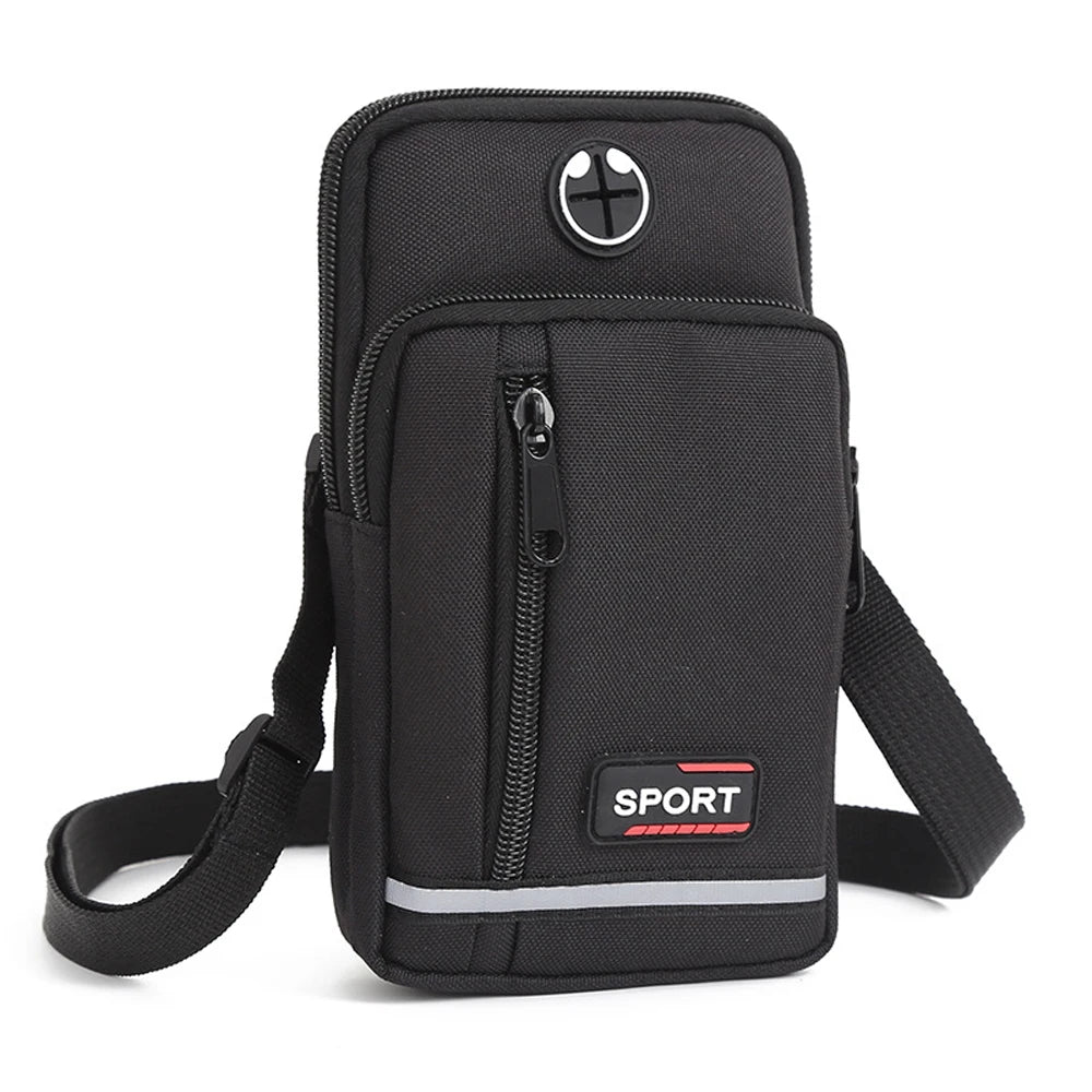 Universal Men's Sports Leisure Mobile Phone Waist Bag Vertical Double-layer Phone Bag Single Shoulder Crossbody Bag Coin Purse