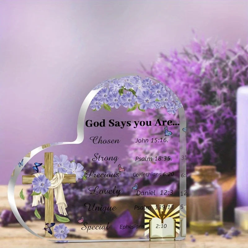 Christian Acrylic Heart - Inspirational Bible Verse Desk Decor & Gift