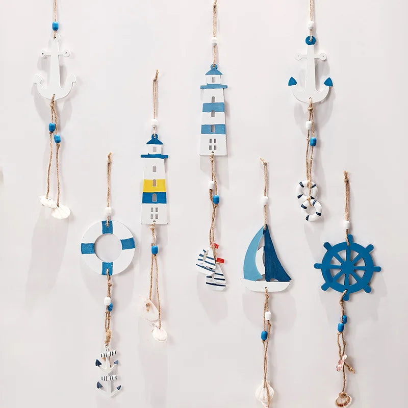 Mediterranean Style Decorative Ornaments Artistic Home Background Kindergarten Wall Hanging Lighthouse Sailboat Wooden Crafts