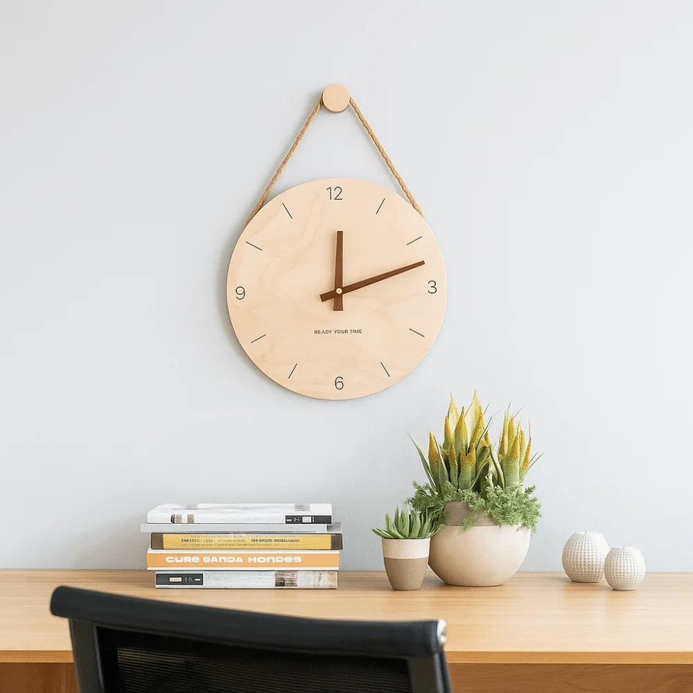 Home Decor Round Solid Wood Clock Hanging Minimalist Aesthetic Clock Nordic Style Wall Clock Office